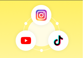 Multi-channel platform interface showing Instagram, YouTube, and TikTok integration